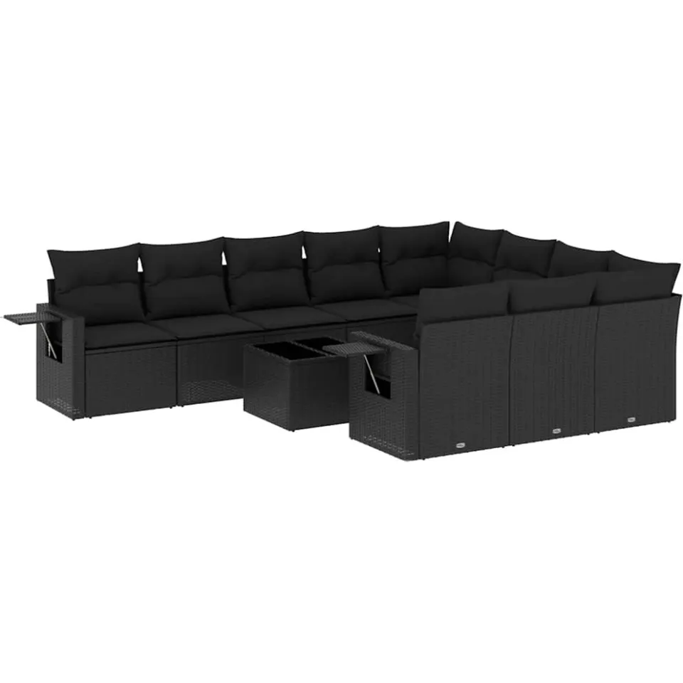 vidaXL 11-delige Loungeset met kussens poly rattan zwart, foto 3