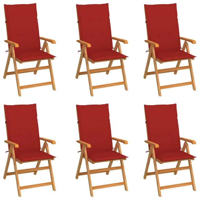 vidaXL Inklapbare stoelen 6 st met rode kussens massief teakhout Rood
