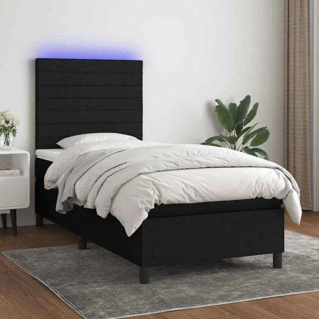 vidaXL Boxspring met matras en LED stof zwart 100x200 cm