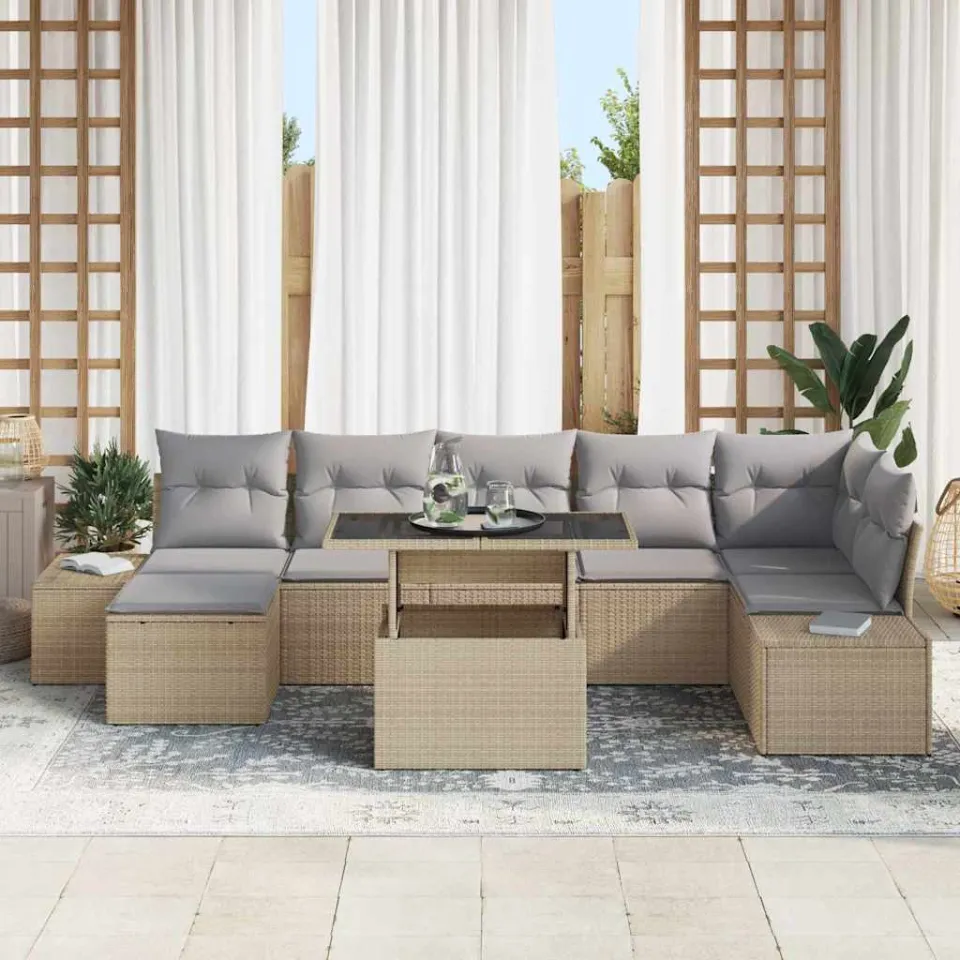 vidaXL Tuin Sofa Set 8 st Beige en Licht Grijs poly rattan, foto 3