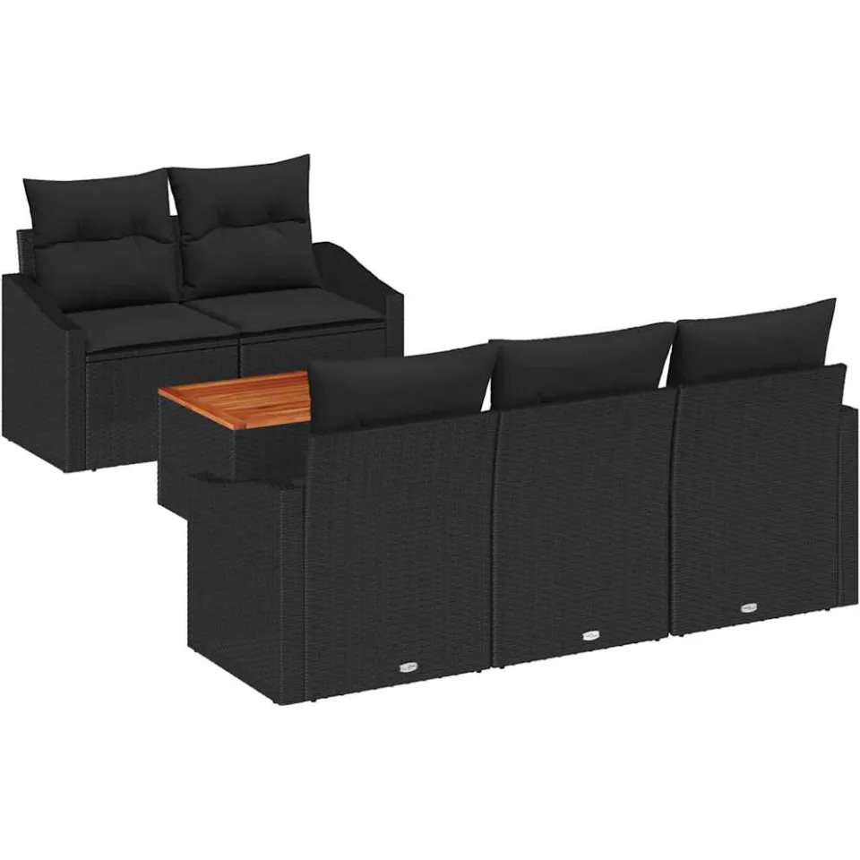 vidaXL Tuinbankenset 6 st Zwart poly rattan, foto 3