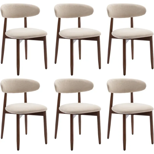 COLAMY Houten eetkamerstoelen - set van 6 - Moderne met stof beklede keukenstoelen - Boerderij eetkamerstoel- Beige