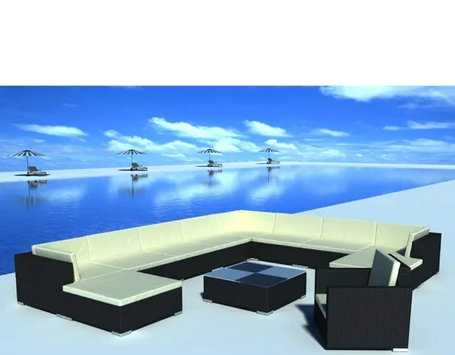 vidaXL 12-delige Loungeset met kussens poly rattan zwart, foto 2