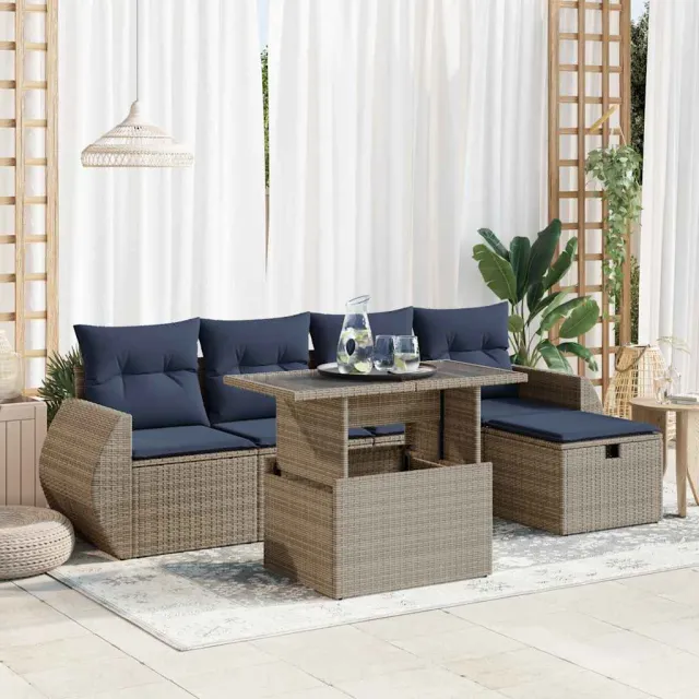 vidaXL 6-delige Loungeset met kussens poly rattan acacia grijs, foto 2