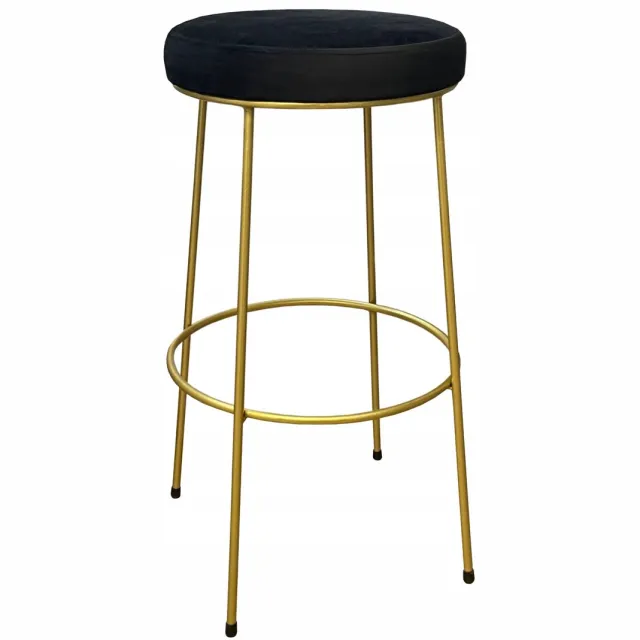 Bias Gouden lage barkruk 66cm met zwart fluwelen zitting