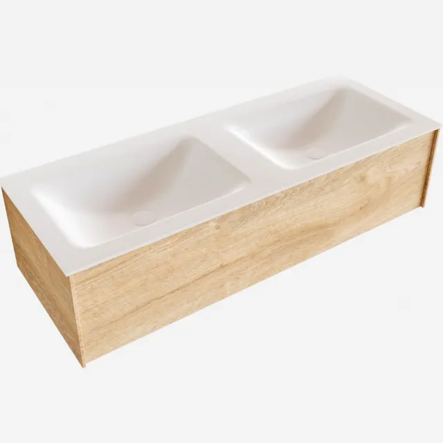 Boss & Wessing Badkamermeubel BWS Madrid Washed Oak 120x45x30 cm Mat Witte Solid Surface Wastafel Dubbel (2 kraangaten)