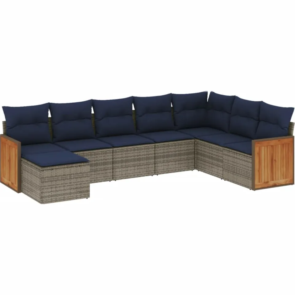 vidaXL 8-delige tuinbankset met kussens, grijs polyrotan, foto 3