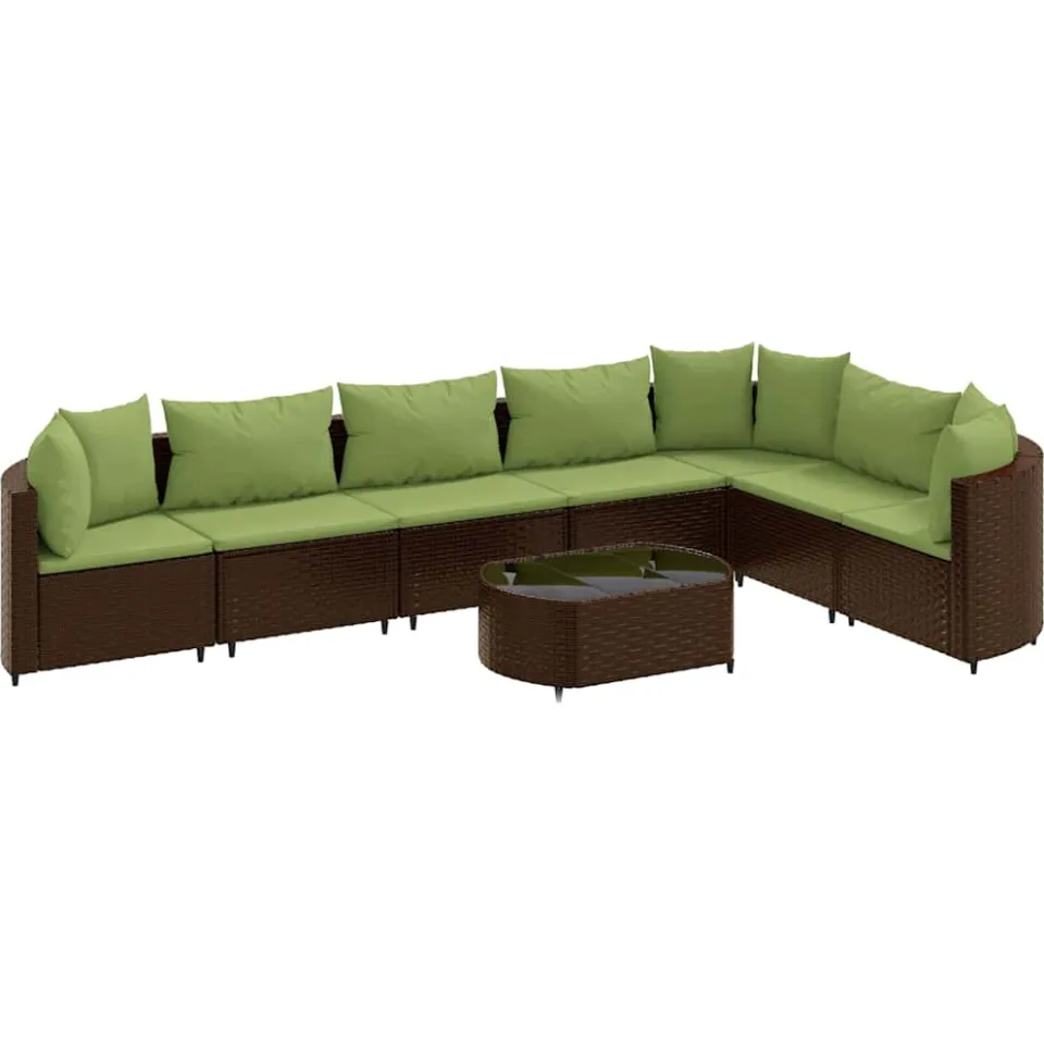vidaXL 8-delige Loungeset met kussens poly rattan bruin