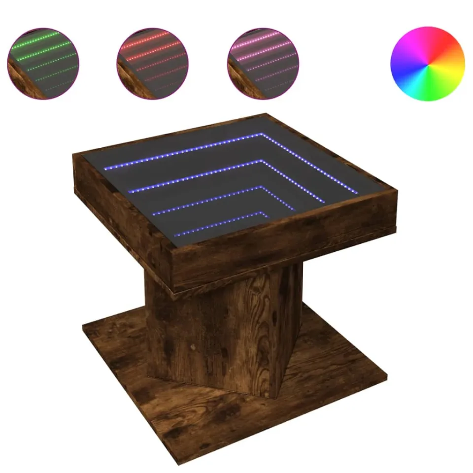 vidaXL Salontafel met LED 50x50x45 cm bewerkt hout gerookt eikenkleur Bruin