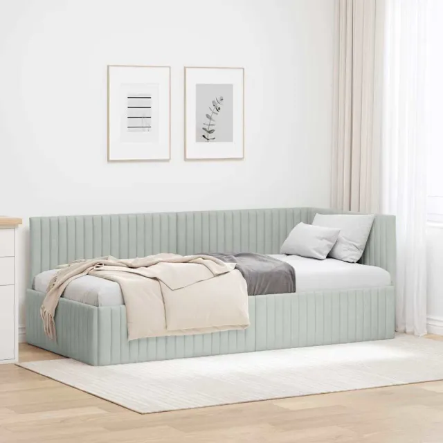 vidaXL Hoekbedframe Lichtgrijs 90 x 190 cm fluweel