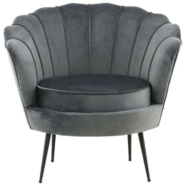 QUVIO Ashford Fauteuil - Donkergrijs Fluweel - Zwarte Stalen Poten