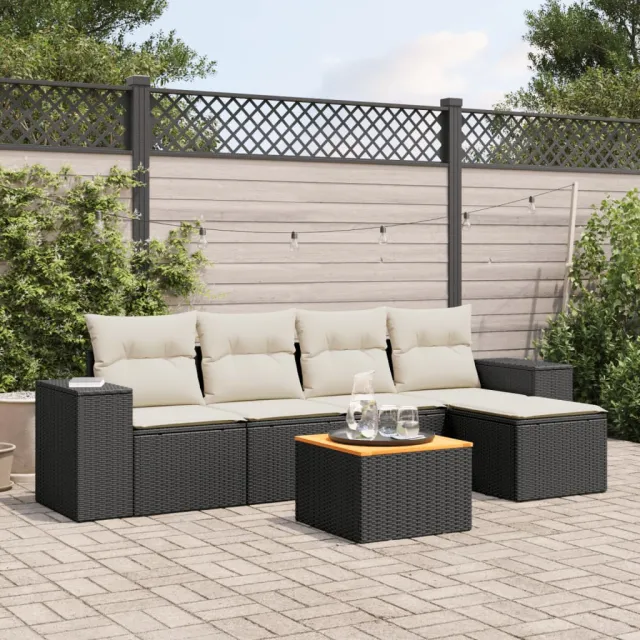 vidaXL 6-delige Loungeset met kussens poly rattan zwart, foto 2