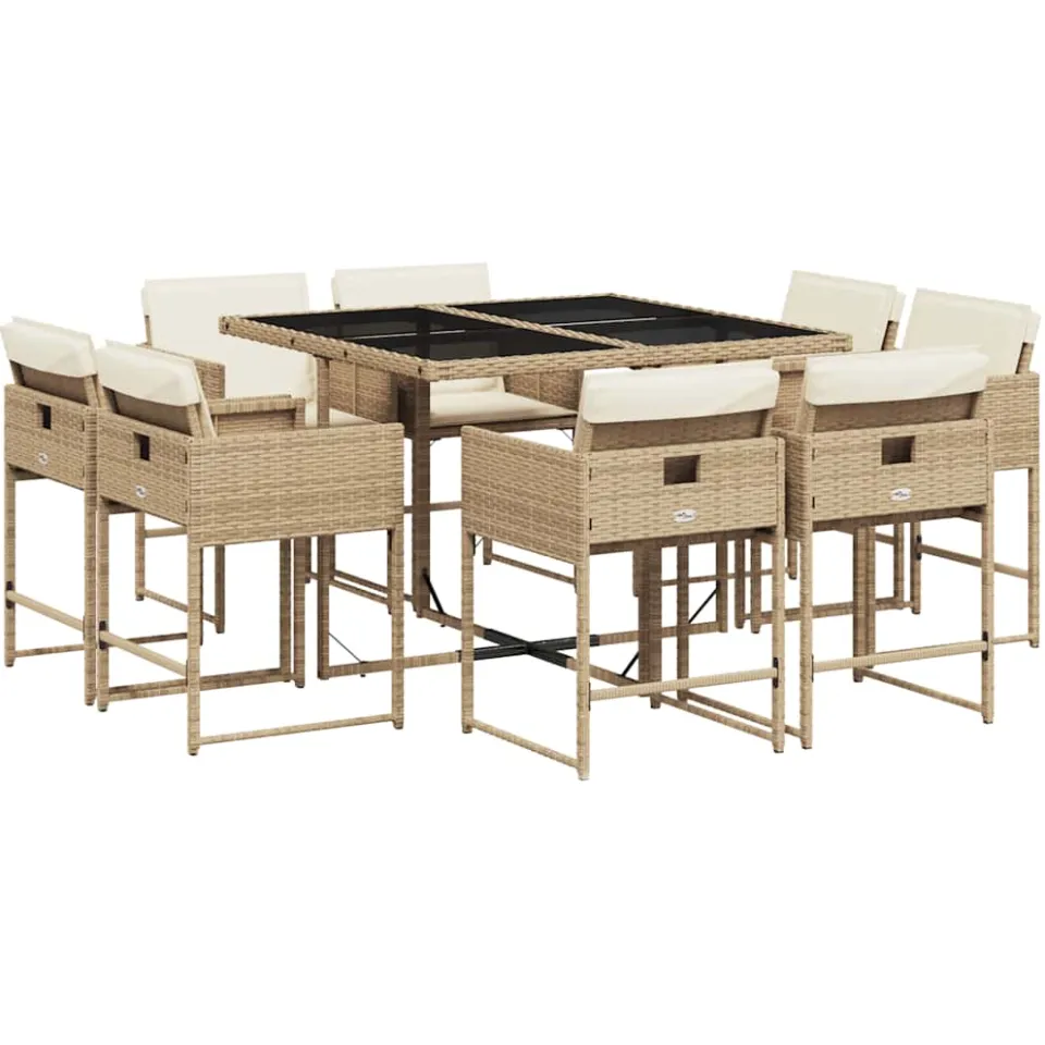 vidaXL 9-delige Tuinset met kussens poly rattan beige, foto 3