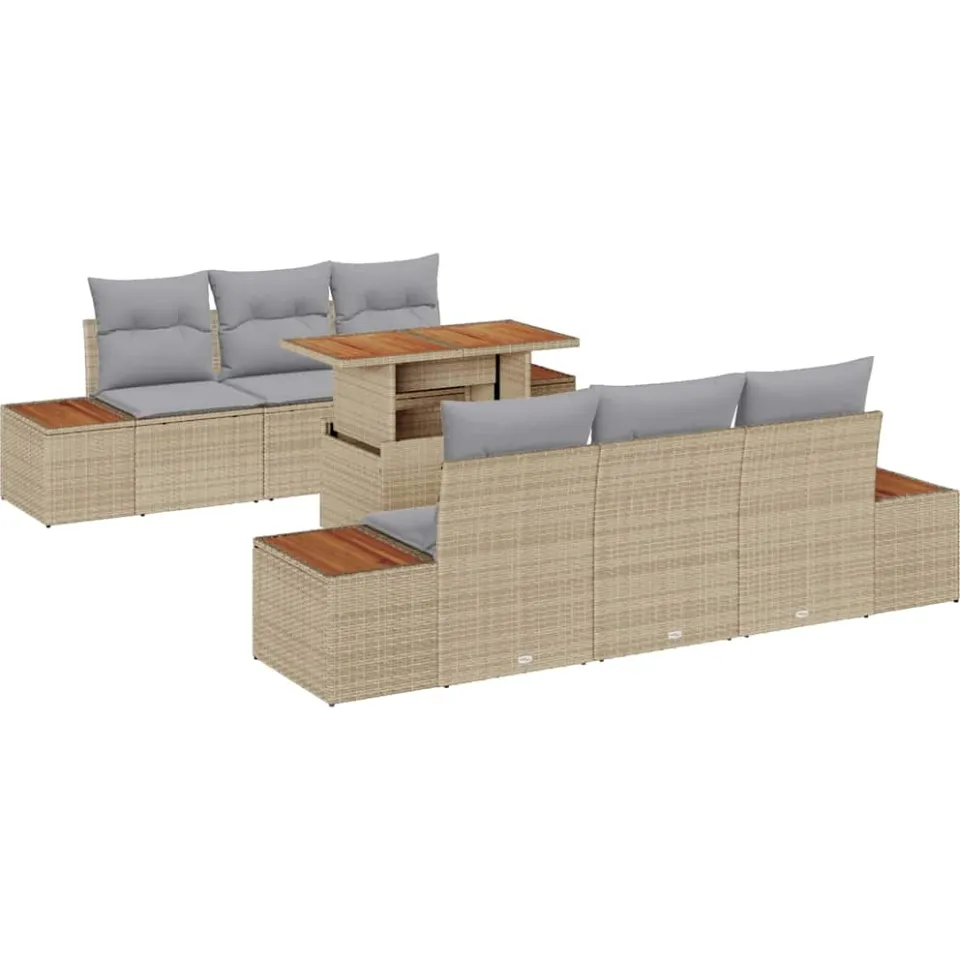 vidaXL Tuin Sofa Set 7 st Beige Poly riet