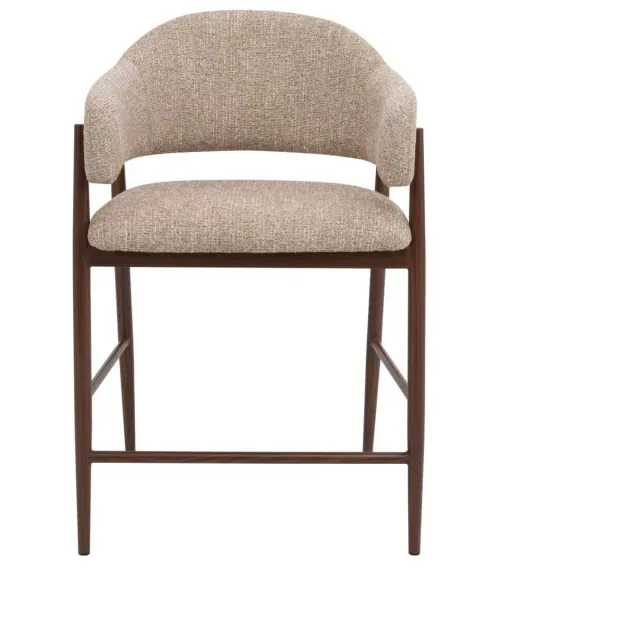 DÉJA Living Barstoel Dénia - Taupe/Walnoot - Zithoogte 65cm - Set van 2