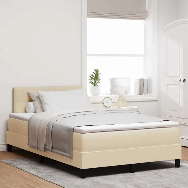 vidaXL LED Box Spring Bed met kussen Crème 120 x 190 cm Stof
