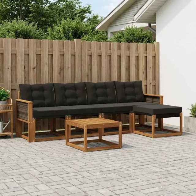 vidaXL Buiten bankenset 6 st 5-zits Naturel en Zwart