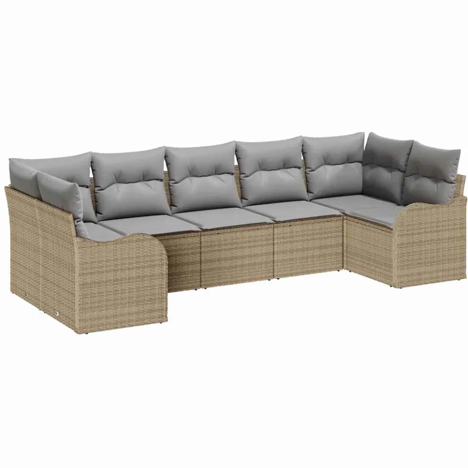 vidaXL Tuin Sofa Set 7 st beige en lichtgrijs Poly riet