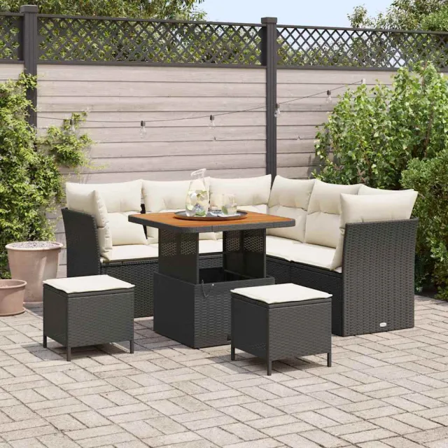 vidaXL Tuinbankenset 8 st Zwart poly rattan, foto 2