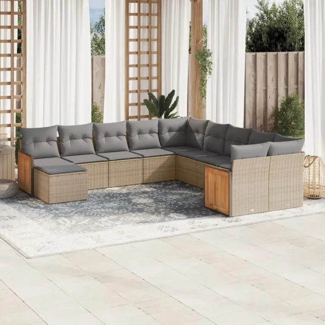 vidaXL 11-delige Tuinset met kussens poly rattan beige, foto 2