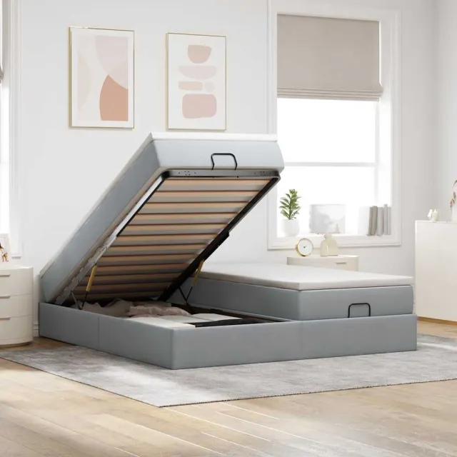 vidaXL Ottoman bed met matrassen 160x200cm stof lichtgrijs grijs