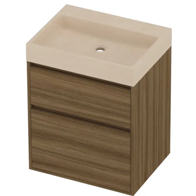 Proline Evoli Badmeubelset Hardsteen Loft 60x46x75 cm Sand Stone Caramel Walnut Houtlook