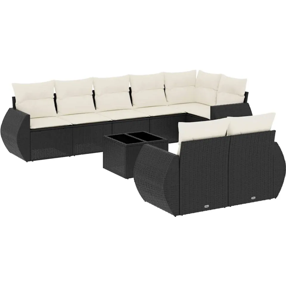 vidaXL 9-delige Loungeset met kussens poly rattan zwart, foto 4