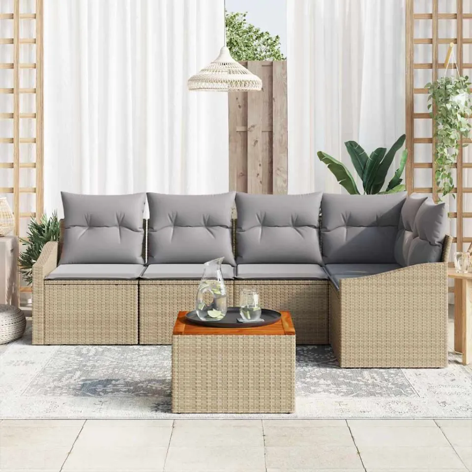 vidaXL Tuinbankenset 6 st Beige en Licht Grijs poly rattan, foto 3
