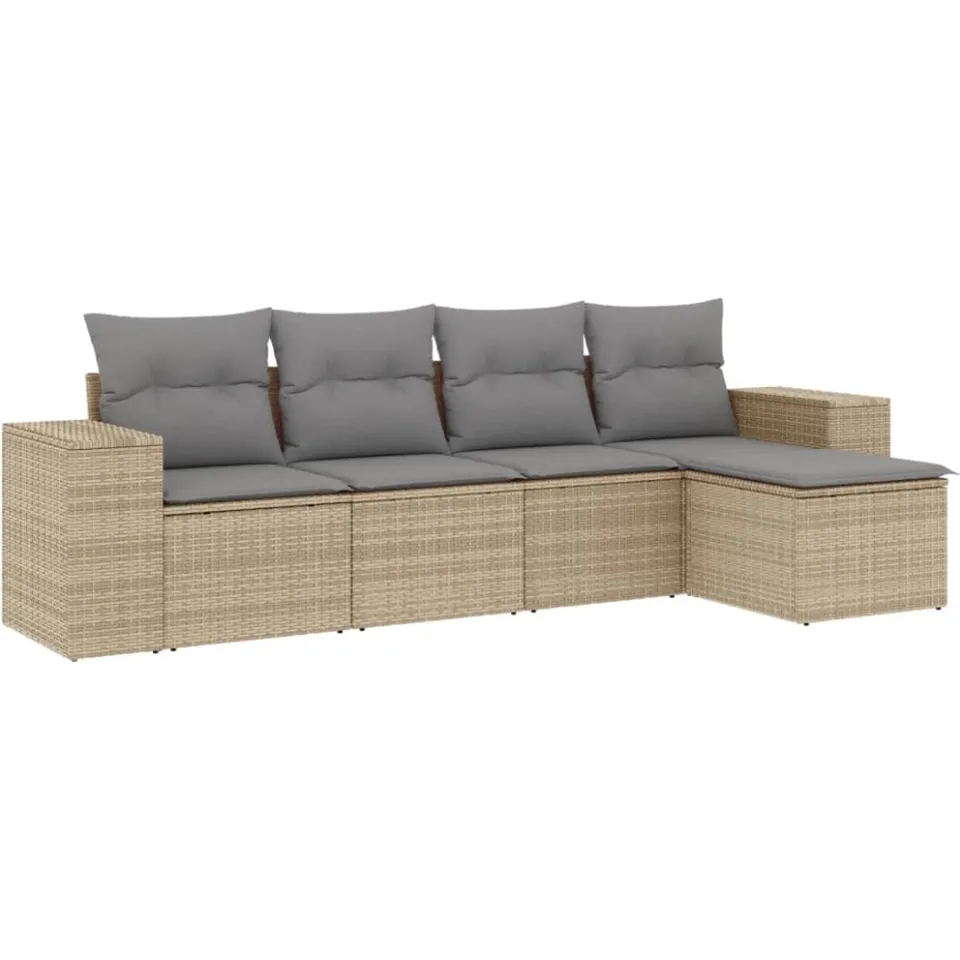 vidaXL 5-delige Loungeset met kussens poly rattan beige, foto 3