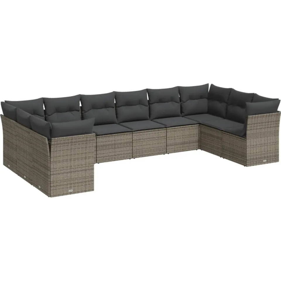 vidaXL 10-delige Loungeset met kussens poly rattan grijs, foto 3