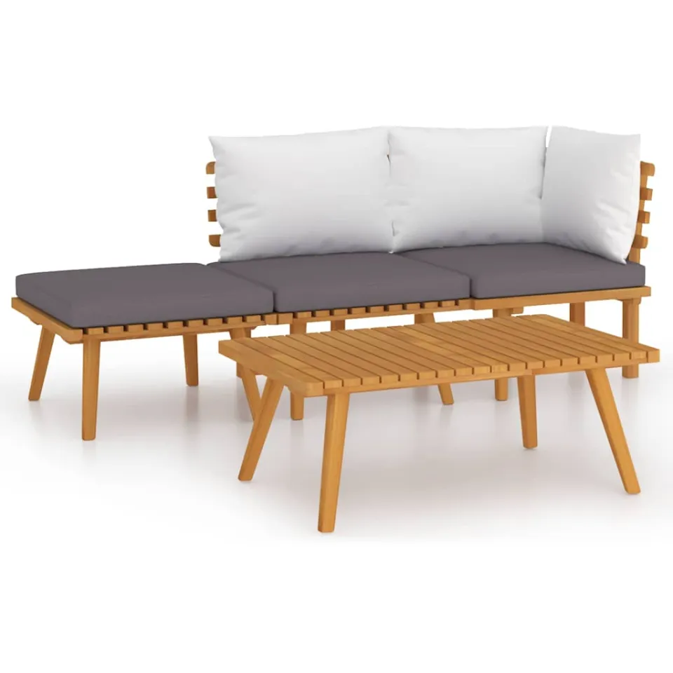 vidaXL 4-delige Loungeset met kussens massief acaciahout bruin
