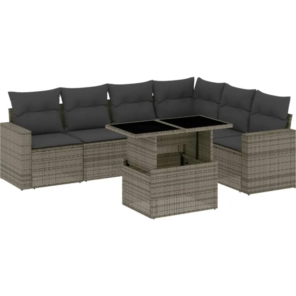 vidaXL 7-delige Loungeset met kussens poly rattan grijs
