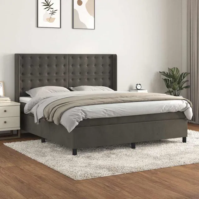 vidaXL Boxspring met matras fluweel donkergrijs 160x200 cm grijs