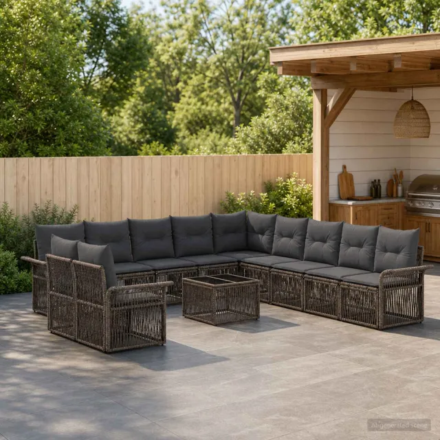 vidaXL Tuinbankenset 12 st 11-zits Grijs poly rattan, foto 2