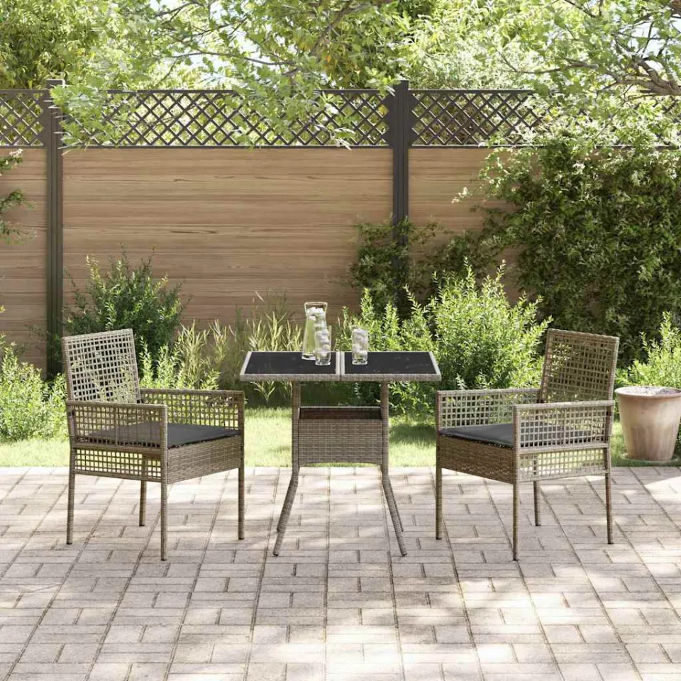 vidaXL Tuin eettafelset 3 st Grijs poly rattan, foto 3
