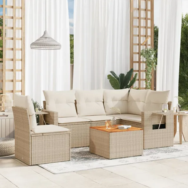 vidaXL 6-delige Loungeset met kussens poly rattan beige, foto 2