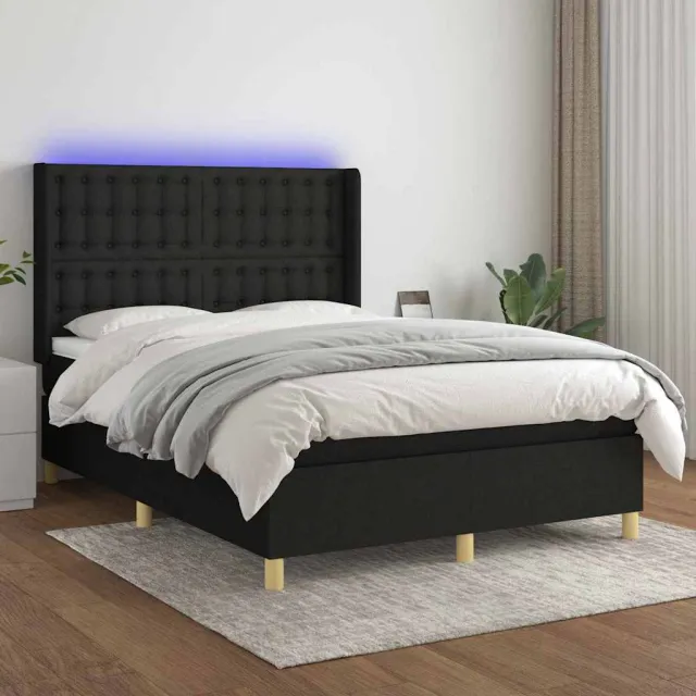 vidaXL Boxspring met matras en LED stof zwart 140x200 cm