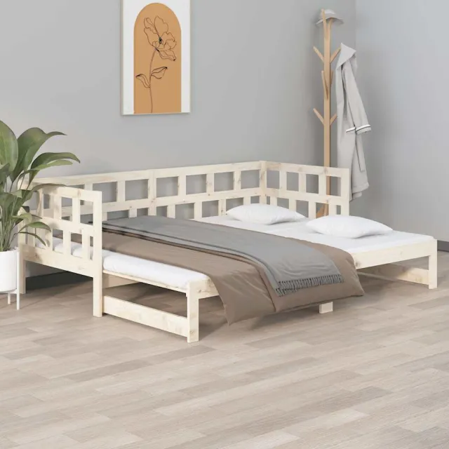 vidaXL Slaapbank uitschuifbaar massief grenenhout 2x(80x200) cm Bruin