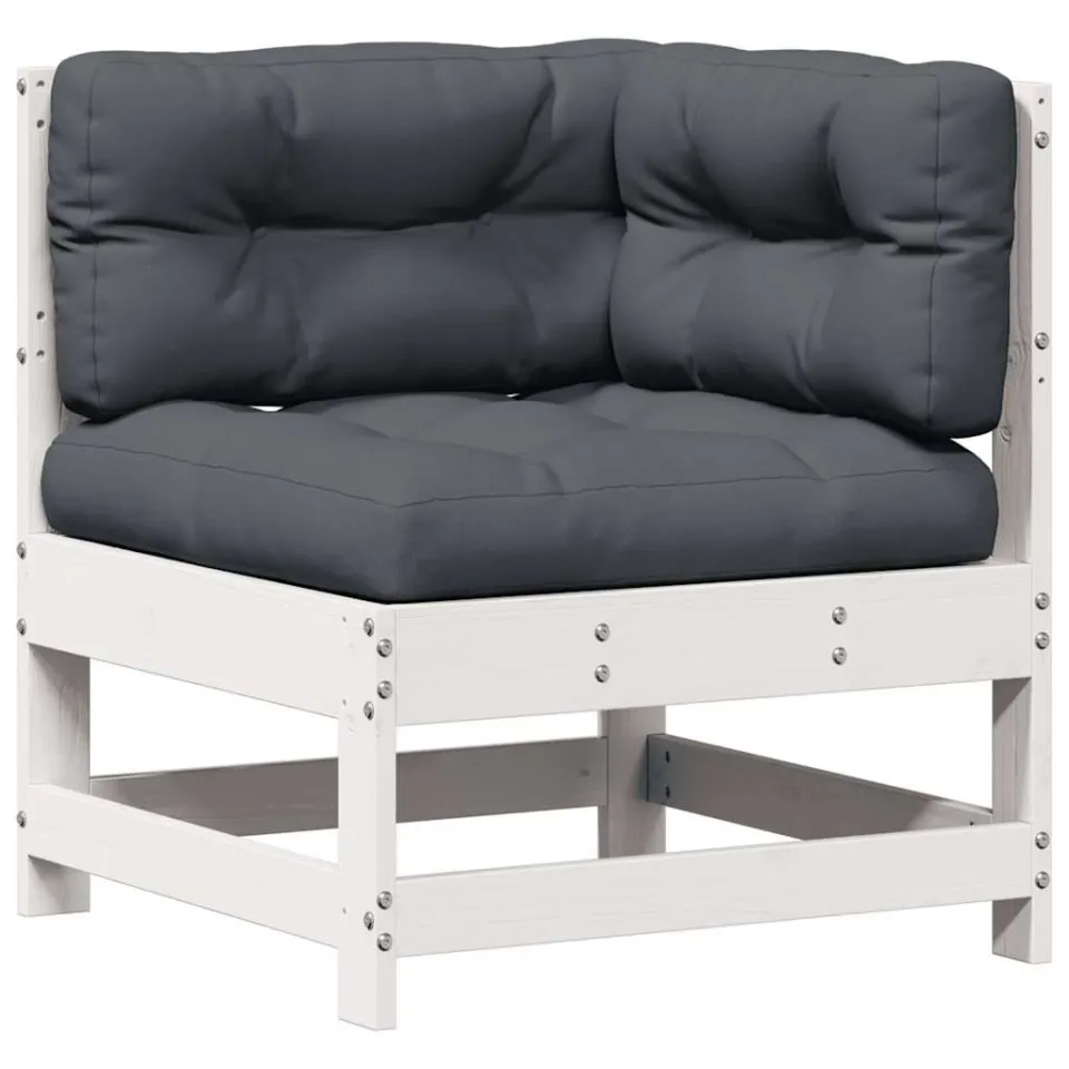 vidaXL 3-delige Loungeset met kussens massief grenenhout wit, foto 4
