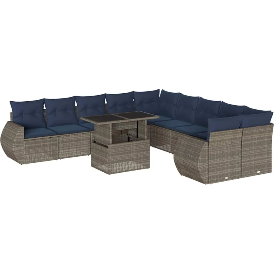 vidaXL 11-delige tuinbankset met kussens, grijs polyrotan, foto 3