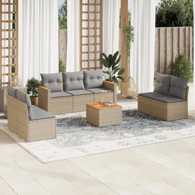 vidaXL 8-delige Loungeset met kussens poly rattan beige, foto 2