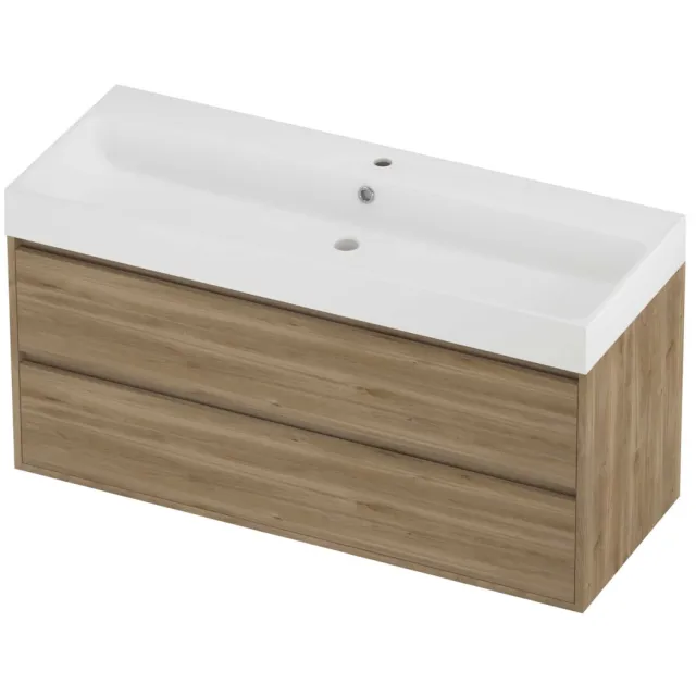 Proline Podium Badmeubelset Polystone Loft 1 Kraangat Greeploos 120x46x62 cm Mat White Cider Oak Eiken