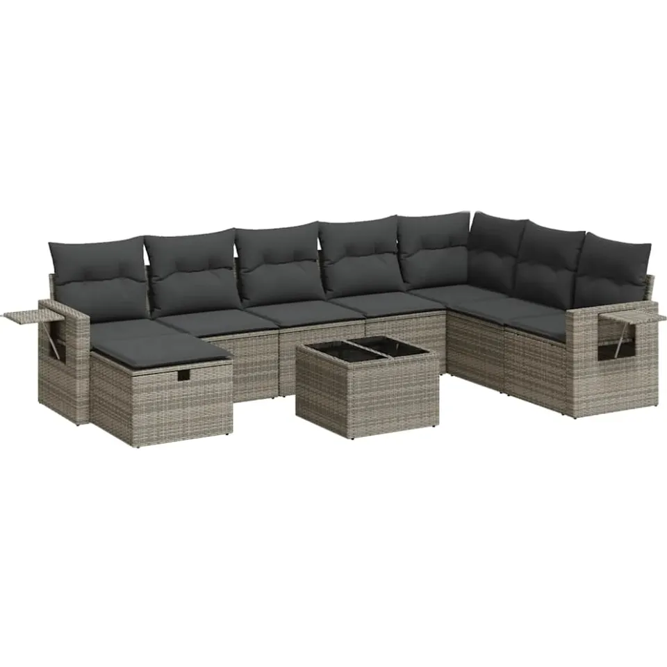 vidaXL 9-delige Loungeset met kussens poly rattan grijs, foto 3