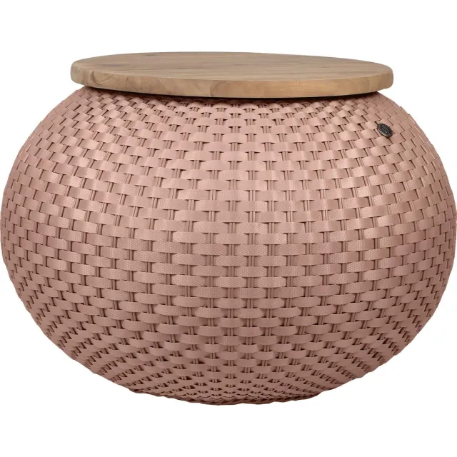 Handed By Opbergpoef met Deksel – Bijzettafel & Voetenbank – Handgevlochten - Halo - koper roze -copper blush