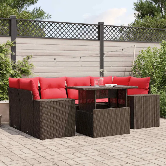 vidaXL 7-delige tuinbankset met kussens, bruin polyrotan, foto 2