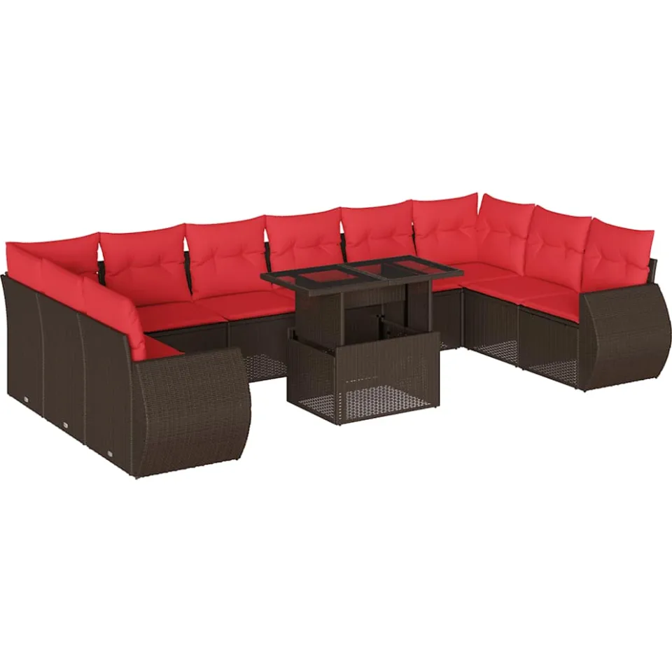vidaXL 11-delige tuinbankset met kussens, bruin polyrotan, foto 3