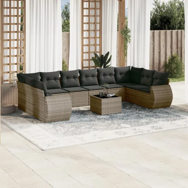 vidaXL 11-delige Loungeset met kussens poly rattan grijs, foto 2