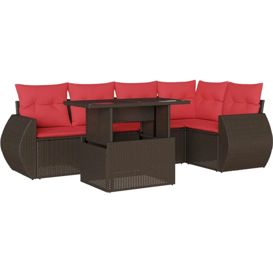 vidaXL 6-delige tuinbankset met kussens, bruin polyrotan, foto 3