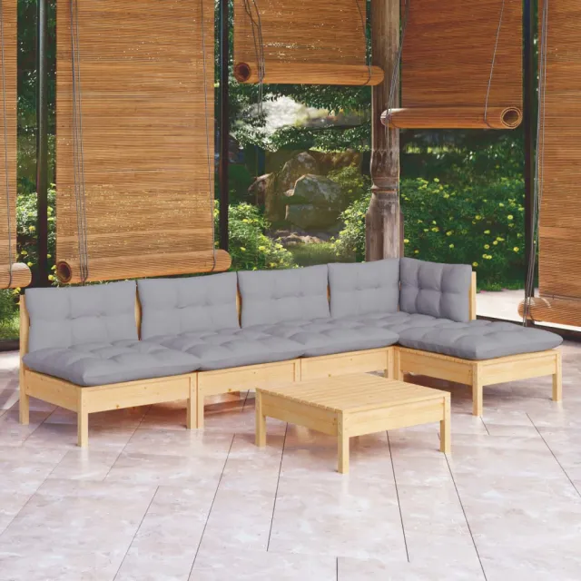 vidaXL 6-delige Loungeset met grijze kussens grenenhout grijs, foto 2