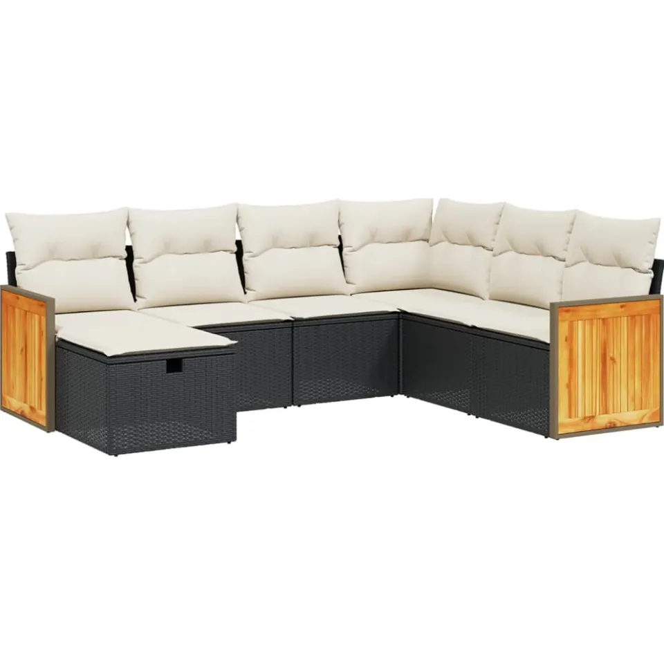 vidaXL 7-delige Loungeset met kussens poly rattan zwart